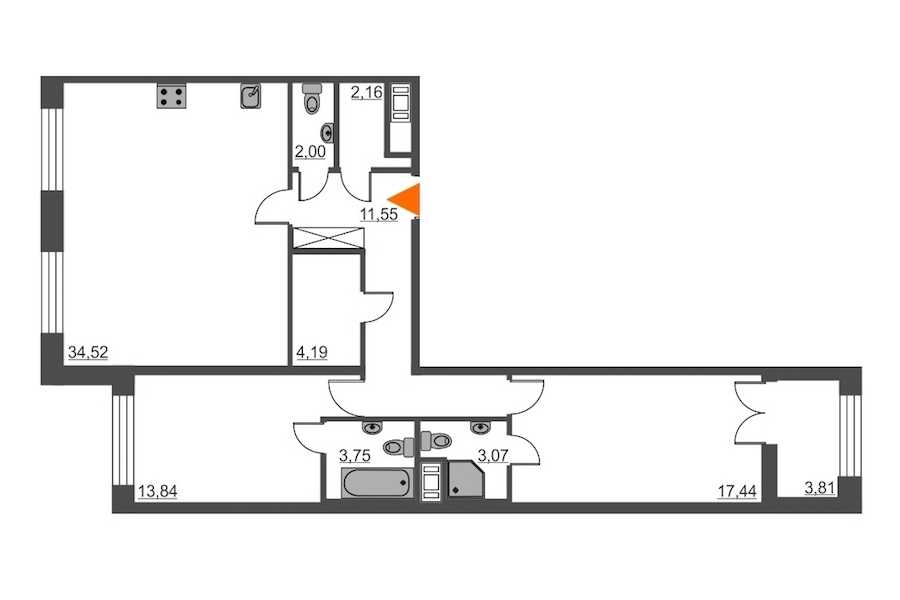 Двухкомнатная квартира в : площадь 92.52 м2 , этаж: 8 – купить в Санкт-Петербурге